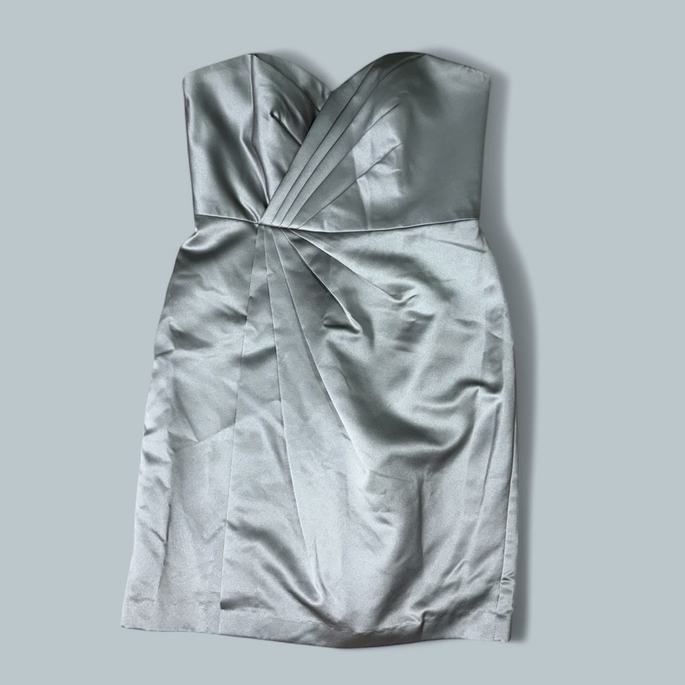 David's Bridal Silver Strapless Satin Sheath Dress Size 8 Style F15103